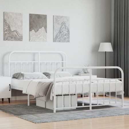 Metal bed frame with headboard and white footboard 140x190 cm by vidaXL, Beds and slatted bases - Ref: Foro24-352645, Price: ...