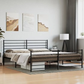 Black metal headboard and footboard bed frame 180x200 cm by vidaXL, Beds and slatted bases - Ref: Foro24-352341, Price: 118,2...