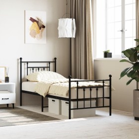 Bed frame with headboard and black metal footboard 75x190 cm by vidaXL, Beds and slatted bases - Ref: Foro24-353545, Price: 8...