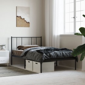 Estructura de cama con cabecero metal negro 100x200 cm de vidaXL, Camas y somieres - Ref: Foro24-352475, Precio: 72,99 €, Des...