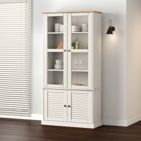 VIGO solid white pine wood cabinet with display case 85x35x170 cm by vidaXL, Bookcases and shelves - Ref: Foro24-353194, Pric...