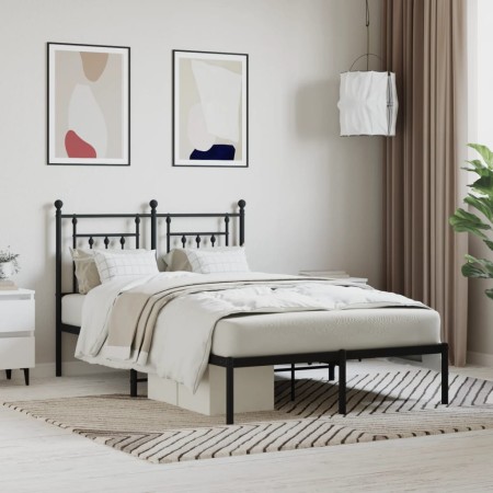 Bed frame with black metal headboard 135x190 cm by vidaXL, Beds and slatted bases - Ref: Foro24-353536, Price: 114,99 €, Disc...