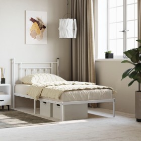 Metal bed frame with white headboard 100x190 cm by vidaXL, Beds and slatted bases - Ref: Foro24-353580, Price: 90,99 €, Disco...