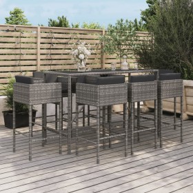 Garten Hoch Tisch und Hocker 9 Stück und Kissen PE Rattan grau von vidaXL, Gartensets - Ref: Foro24-3200654, Preis: 714,80 €,...