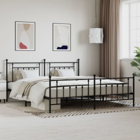 Black metal headboard and footboard bed frame 193x203cm by vidaXL, Beds and slatted bases - Ref: Foro24-353561, Price: 137,99...