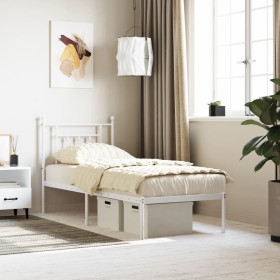 Metal bed frame with white headboard 75x190 cm by vidaXL, Beds and slatted bases - Ref: Foro24-353576, Price: 71,99 €, Discou...