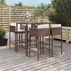 Gartentisch und Hochhocker 5 Stück und braune PE-Rattankissen von vidaXL, Gartensets - Ref: Foro24-3200655, Preis: 393,99 €, ...