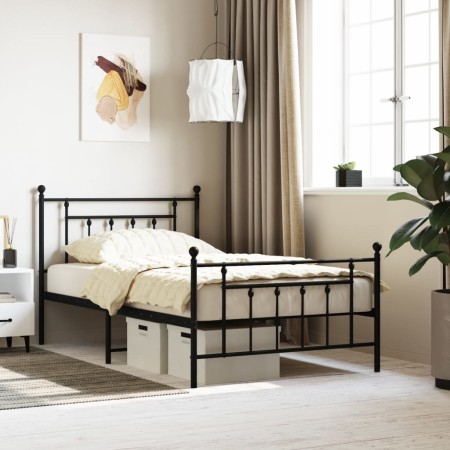 Bed frame with headboard and black metal footboard 100x200cm by vidaXL, Beds and slatted bases - Ref: Foro24-353550, Price: 9...