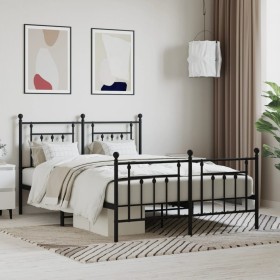 Black metal headboard and footboard bed frame 140x200 cm by vidaXL, Beds and slatted bases - Ref: Foro24-353556, Price: 127,9...