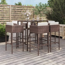 Garden table and high stools 7 pieces with brown PE rattan cushions by vidaXL, Garden sets - Ref: Foro24-3200656, Price: 543,...