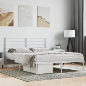 Estructura de cama de metal con cabecero blanca 135x190 cm de vidaXL, Camas y somieres - Ref: Foro24-352367, Precio: 99,81 €,...