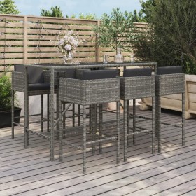 Gartentisch und Hochhocker und Kissen 7 Stück graues PE-Rattan von vidaXL, Gartensets - Ref: Foro24-3200653, Preis: 570,97 €,...