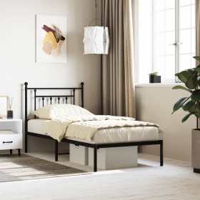 Bed frame with black metal headboard 90x190 cm by vidaXL, Beds and slatted bases - Ref: Foro24-353529, Price: 81,99 €, Discou...