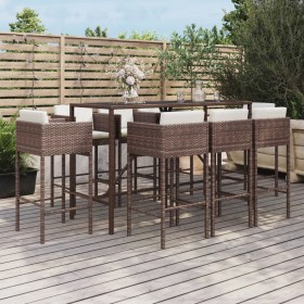 Garden table and high stools 9 pieces and brown PE rattan cushions by vidaXL, Garden sets - Ref: Foro24-3200650, Price: 715,9...