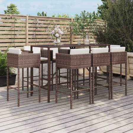 Garden table and high stools 9 pieces and brown PE rattan cushions by vidaXL, Garden sets - Ref: Foro24-3200650, Price: 719,5...