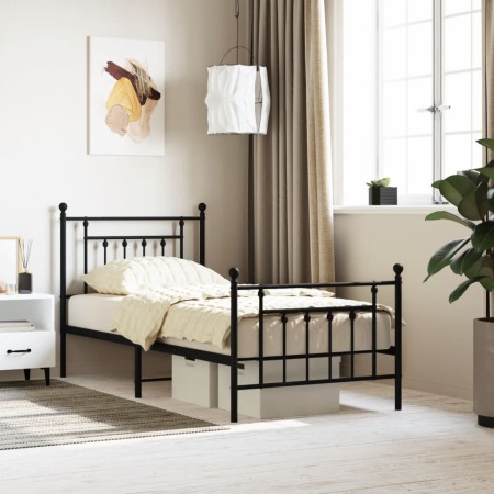 Bed frame with headboard and black metal footboard 90x200 cm by vidaXL, Beds and slatted bases - Ref: Foro24-353548, Price: 1...