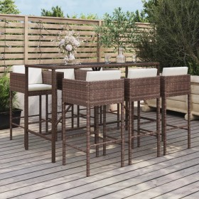 Garden table and high stools 7 pieces with brown PE rattan cushions by vidaXL, Garden sets - Ref: Foro24-3200649, Price: 573,...