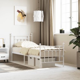 Metal bed frame with headboard and footboard white 75x190 cm by vidaXL, Beds and slatted bases - Ref: Foro24-353594, Price: 8...