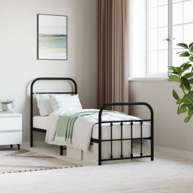 Bed frame with headboard and black metal footboard 75x190 cm by vidaXL, Beds and slatted bases - Ref: Foro24-352586, Price: 9...