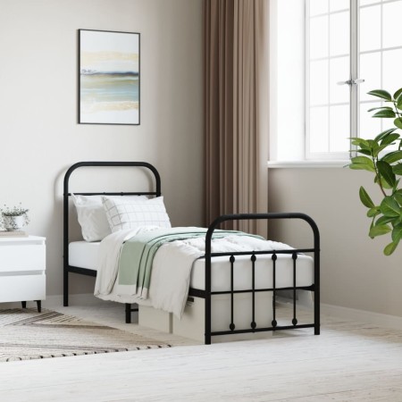 Bed frame with headboard and black metal footboard 75x190 cm by vidaXL, Beds and slatted bases - Ref: Foro24-352586, Price: 1...