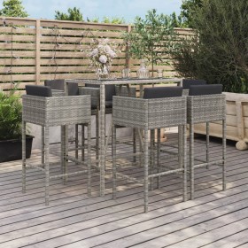 Garden table and high stools and cushions 7 pieces gray PE rattan by vidaXL, Garden sets - Ref: Foro24-3200660, Price: 565,99...