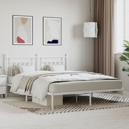 Estructura de cama con cabecero metal blanca 160x200 cm de vidaXL, Camas y somieres - Ref: Foro24-353589, Precio: 121,48 €, D...