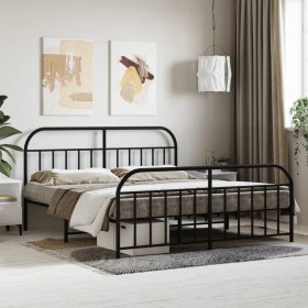 Black metal headboard and footboard bed frame 183x213cm by vidaXL, Beds and slatted bases - Ref: Foro24-353658, Price: 128,49...