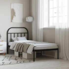 Bed frame with black metal headboard 90x200 cm by vidaXL, Beds and slatted bases - Ref: Foro24-353628, Price: 81,43 €, Discou...