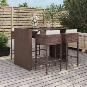 Garden table and high stools 5 pieces and brown PE rattan cushions by vidaXL, Garden sets - Ref: Foro24-3200666, Price: 456,9...