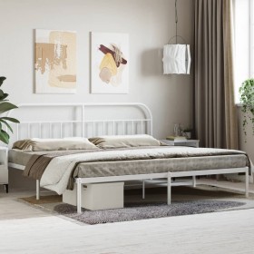 Metal bed frame with white headboard 193x203 cm by vidaXL, Beds and slatted bases - Ref: Foro24-353690, Price: 110,74 €, Disc...