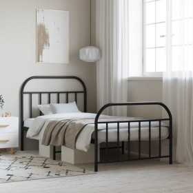 Bed frame with headboard and black metal footboard 100x200cm by vidaXL, Beds and slatted bases - Ref: Foro24-353648, Price: 8...