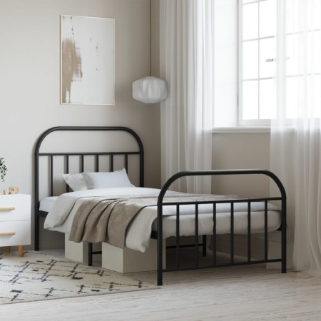 Bed frame with headboard and black metal footboard 100x200cm by vidaXL, Beds and slatted bases - Ref: Foro24-353648, Price: 9...