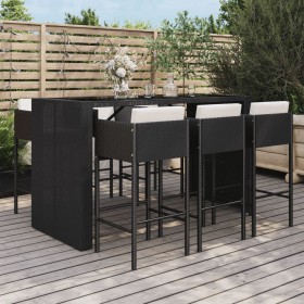 Garden table and high stools and cushions 7 pieces black PE rattan by vidaXL, Garden sets - Ref: Foro24-3200664, Price: 637,9...