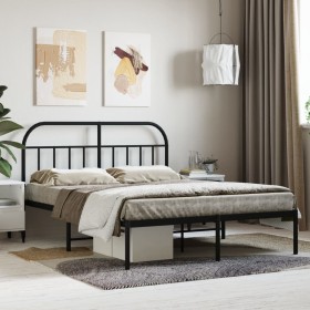 Bed frame with black metal headboard 135x190 cm by vidaXL, Beds and slatted bases - Ref: Foro24-353634, Price: 124,00 €, Disc...