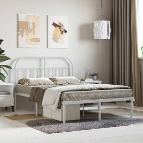 Metal bed frame with white headboard 135x190 cm by vidaXL, Beds and slatted bases - Ref: Foro24-353683, Price: 95,99 €, Disco...