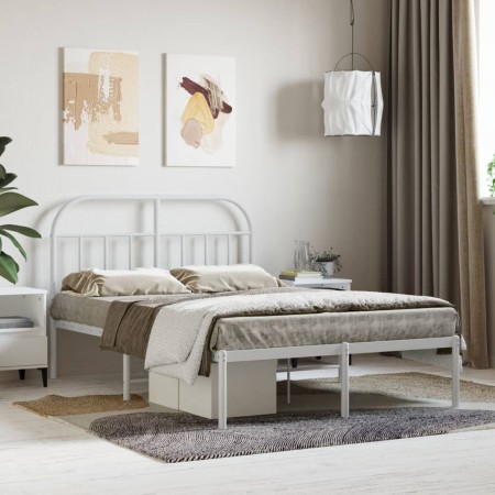 Metal bed frame with white headboard 135x190 cm by vidaXL, Beds and slatted bases - Ref: Foro24-353683, Price: 95,21 €, Disco...