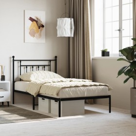 Estructura de cama con cabecero metal negro 100x190 cm de vidaXL, Camas y somieres - Ref: Foro24-353531, Precio: 78,99 €, Des...