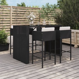 Garden table and high stools 5 pieces and black PE rattan cushions by vidaXL, Garden sets - Ref: Foro24-3200667, Price: 501,9...