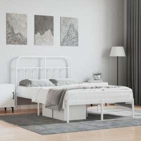 Metal bed frame with white headboard 120x190 cm by vidaXL, Beds and slatted bases - Ref: Foro24-352624, Price: 113,93 €, Disc...