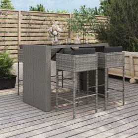 Garten Hoch Tisch und Hocker 5 Stück und Kissen PE Rattan Grau von vidaXL, Gartensets - Ref: Foro24-3200668, Preis: 509,99 €,...