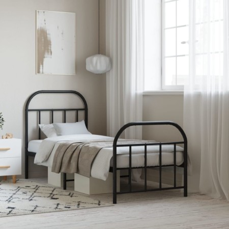 Bed frame with headboard and black metal footboard 75x190 cm by vidaXL, Beds and slatted bases - Ref: Foro24-353643, Price: 8...