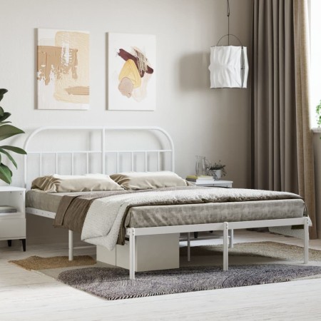 Metal bed frame with white headboard 150x200 cm by vidaXL, Beds and slatted bases - Ref: Foro24-353686, Price: 99,50 €, Disco...