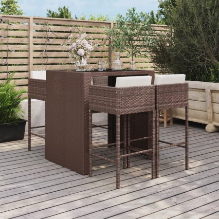 Garden table and high stools 5 pieces and brown PE rattan cushions by vidaXL, Garden sets - Ref: Foro24-3200669, Price: 434,9...