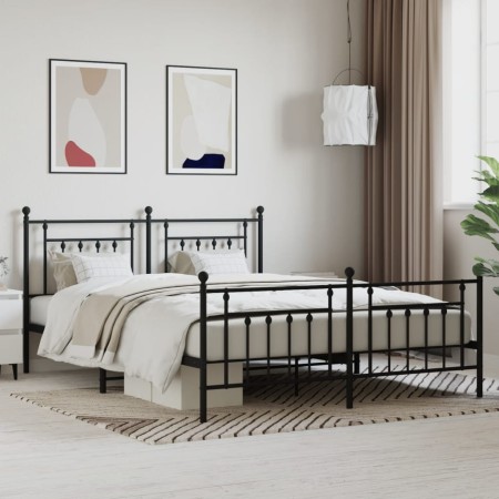 Black metal headboard and footboard bed frame 160x200 cm by vidaXL, Beds and slatted bases - Ref: Foro24-353558, Price: 158,9...