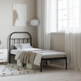 Bed frame with black metal headboard 75x190 cm by vidaXL, Beds and slatted bases - Ref: Foro24-353625, Price: 68,99 €, Discou...