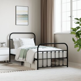 Bed frame with headboard and black metal footboard 100x190cm by vidaXL, Beds and slatted bases - Ref: Foro24-352590, Price: 1...