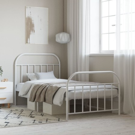 White metal bed frame with headboard and footboard 100x190 cm by vidaXL, Beds and slatted bases - Ref: Foro24-353696, Price: ...