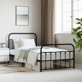 Bed frame with headboard and black metal footboard 107x203cm by vidaXL, Beds and slatted bases - Ref: Foro24-352592, Price: 9...