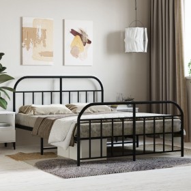 Black metal headboard and footboard bed frame 140x200 cm by vidaXL, Beds and slatted bases - Ref: Foro24-353654, Price: 137,7...