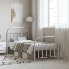 Metal bed frame with headboard and footboard white 90x190 cm by vidaXL, Beds and slatted bases - Ref: Foro24-353694, Price: 6...